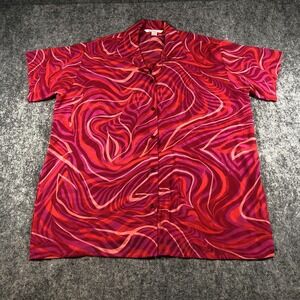 Vintage Victoria's Secret Satin Red Pink Swirl Print Oversize Shirt Women's L